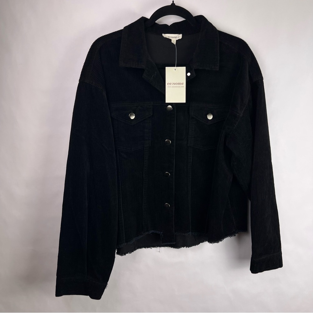 ee:some Black Corduroy Raw Hem Cropped Jacket 100% Cotton Shacket M